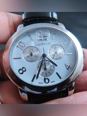 Lanvin White Dial Chronograph Watch with Black Accents